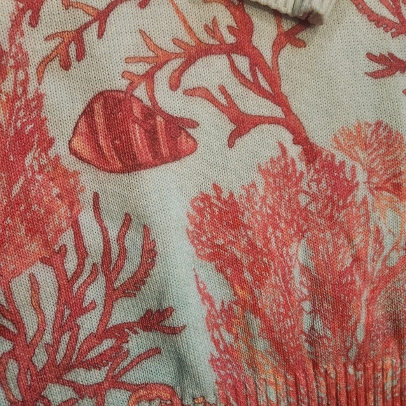Boston Proper Coral Reef Cold Shoulder Sweater 3/4 Sleeves Teal Red Orange Sz S - Picture 3 of 4
